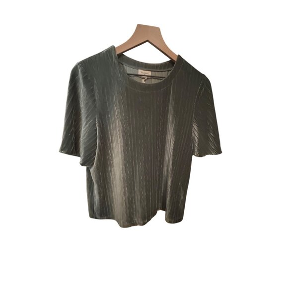 Textured Gray Velvet Short Sleeve Top By World Market S/M - Picture 1 of 4